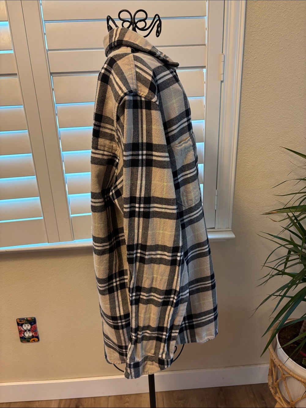 Handmade one of a kind Plaid Cow Patch Long-Sleeve Button-Up Shirt - Picture 3 of 6